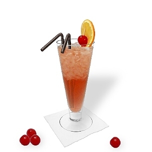 Singapore Sling ist ein harmonischer Fizz aus Gin und Cherry Brandy.